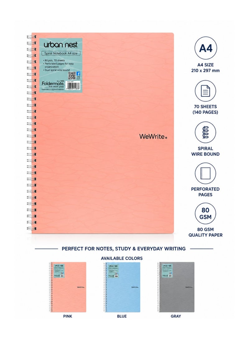 1-Piece A4 Size Spiral Lined Notebook 70 Sheets Assorted Colours