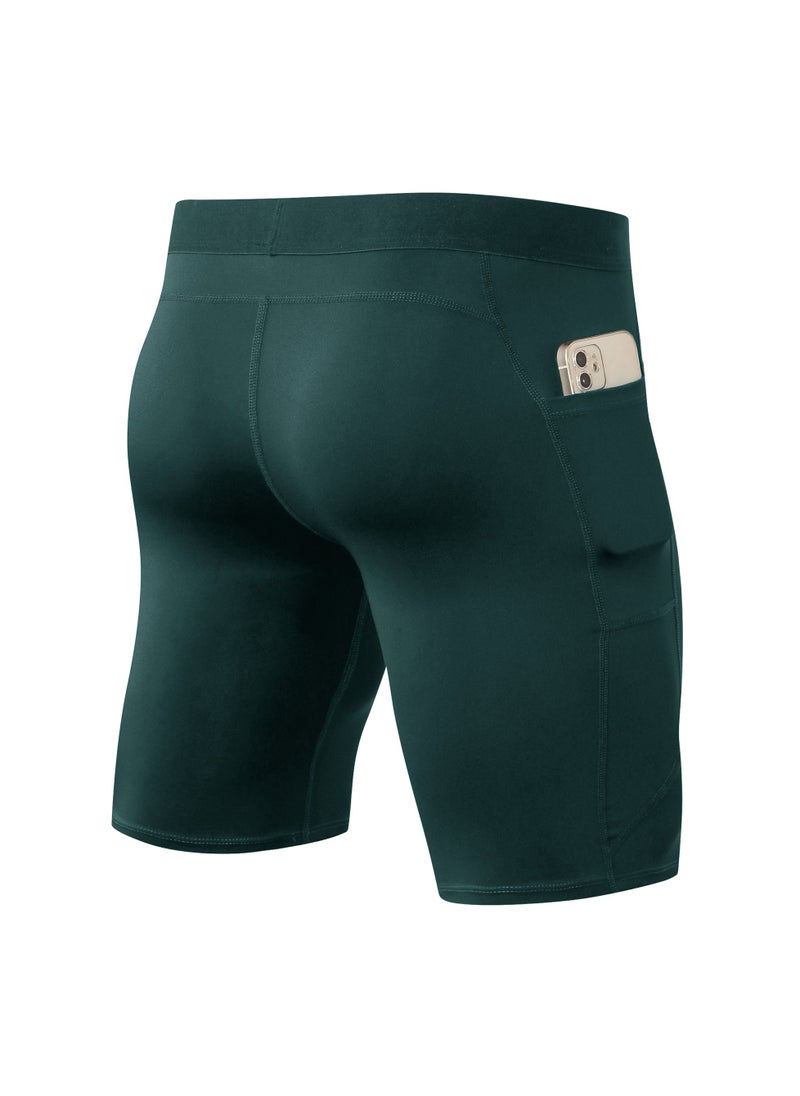 Loquat Men Quick Dry Breathable Elastic Shorts Dark Green  - Image 2