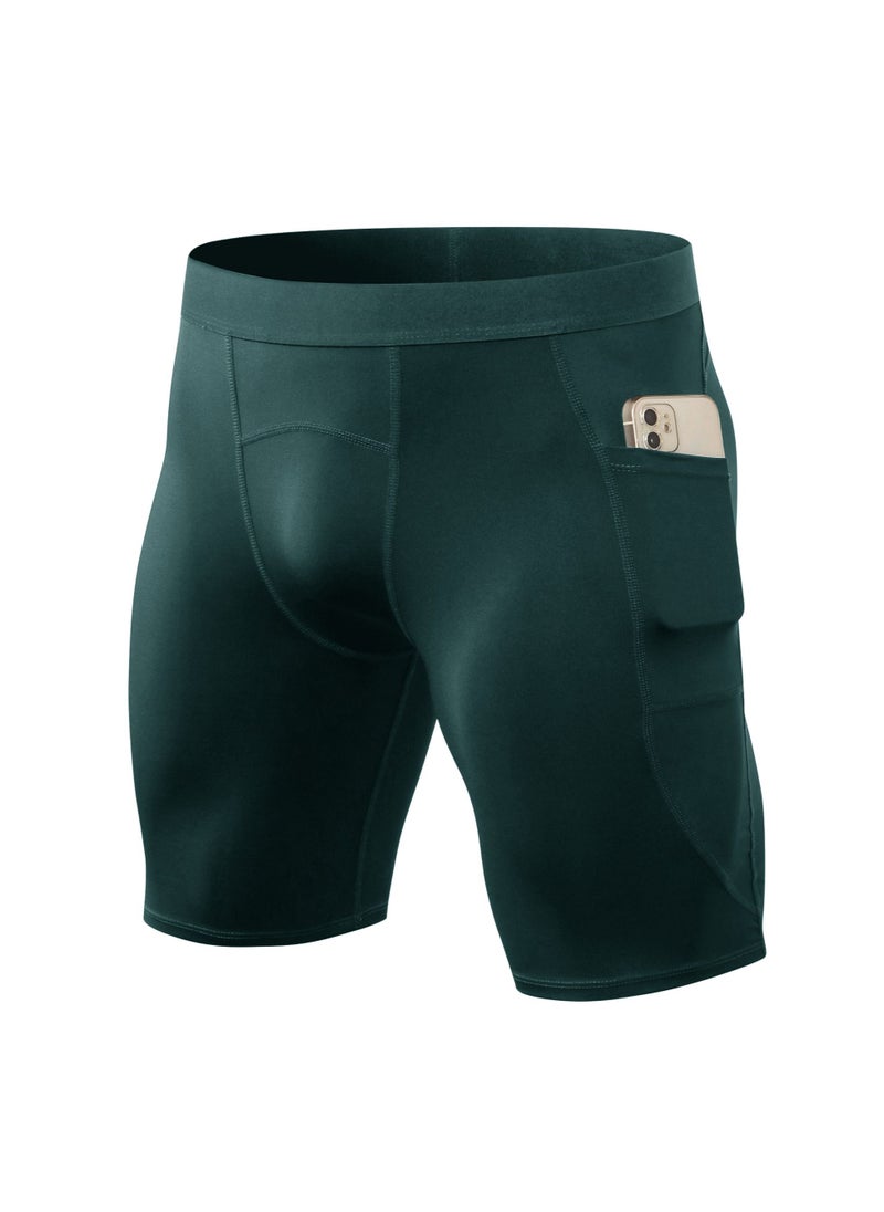 Loquat Men Quick Dry Breathable Elastic Shorts Dark Green  - Image 1