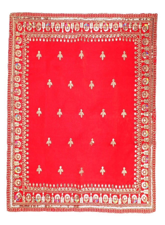 Aditri Creation Decorative Mat Aasan Velvet Pooja Cloth Large Decorative Cloth (Size:-14 Inches x 14 Inches) for Multipurpose Indian Traditional Ethnic Pooja Festival New year gifts Decorations Pooja Item (Red) - Image 1