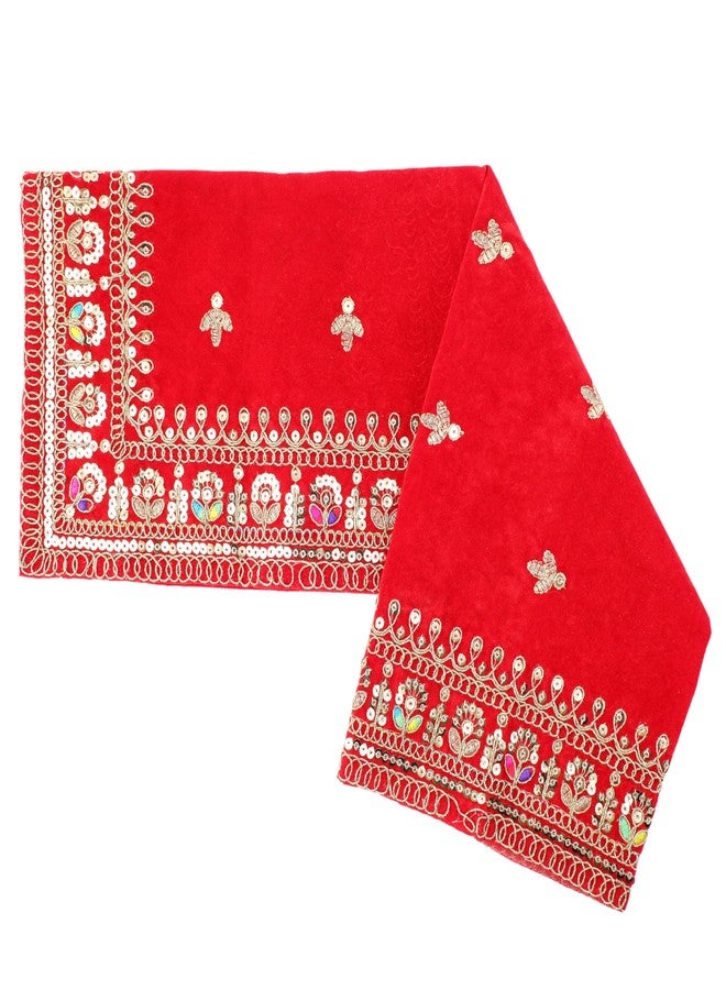 Aditri Creation Decorative Mat Aasan Velvet Pooja Cloth Large Decorative Cloth (Size:-14 Inches x 14 Inches) for Multipurpose Indian Traditional Ethnic Pooja Festival New year gifts Decorations Pooja Item (Red) - Image 2