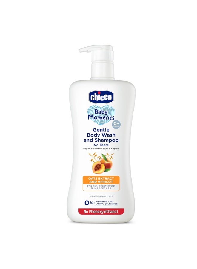 Chicco Baby Moments Gentle Bodywash & Shampoo with Oats Extracts & Apricot, 650ml | Head-to-Toe | No Tears Formula | Moisturized Skin & Hair | Dermatologically Tested | Parabens & Phenoxyethanol Free - Image 1