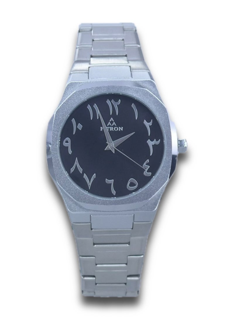 Fitron Men's Silver Wrist Watch with Black Dial and Arabic Hour Mark - Image 3
