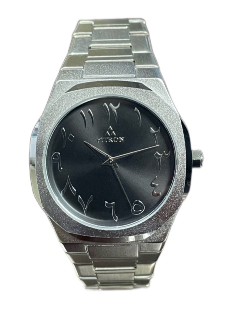 Fitron Men's Silver Wrist Watch with Black Dial and Arabic Hour Mark - Image 1