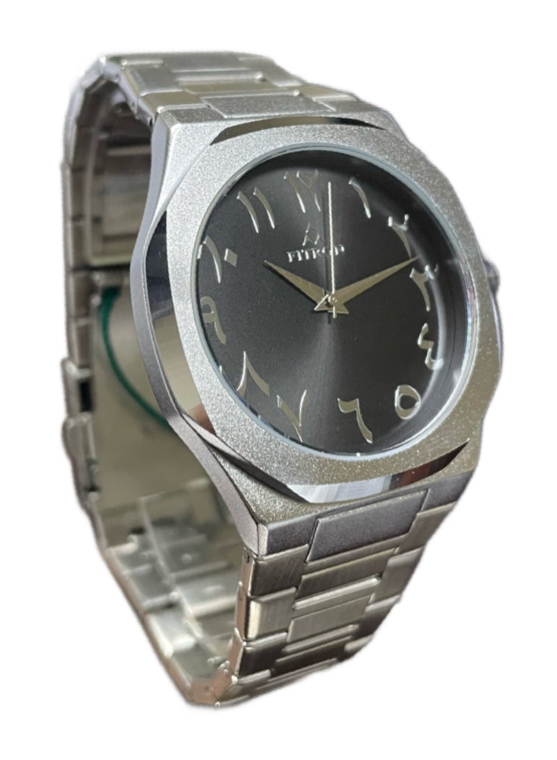 Fitron Men's Silver Wrist Watch with Black Dial and Arabic Hour Mark - Image 2