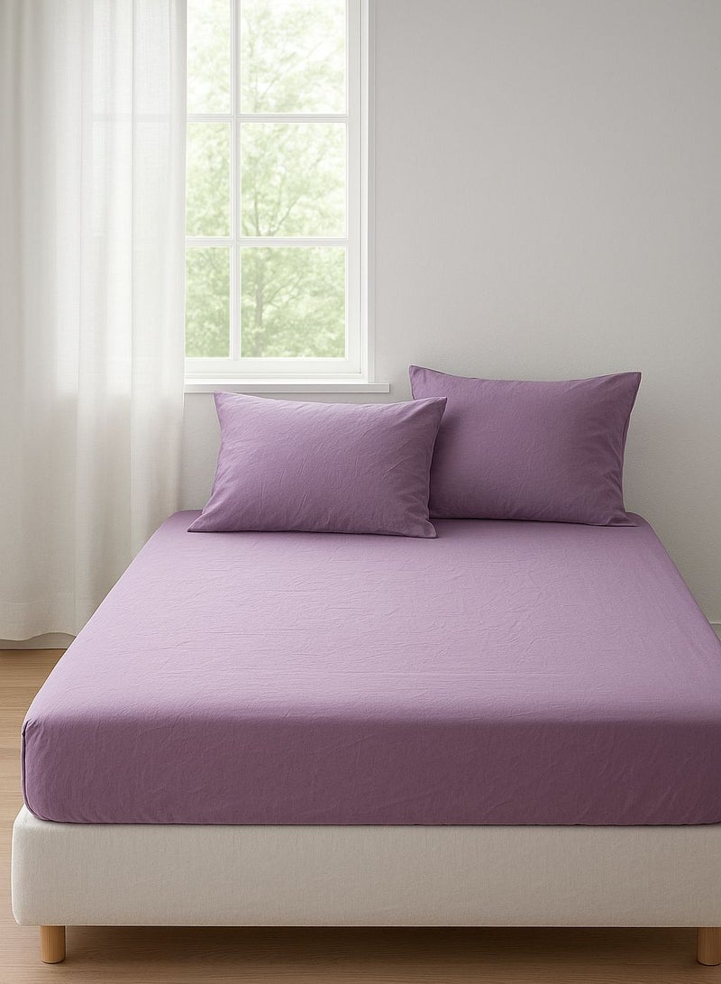 Yarlin-Bed Set (Fitted Bedsheet for 200 cm beds and 2 Small Pillowcases (Lavander) Design