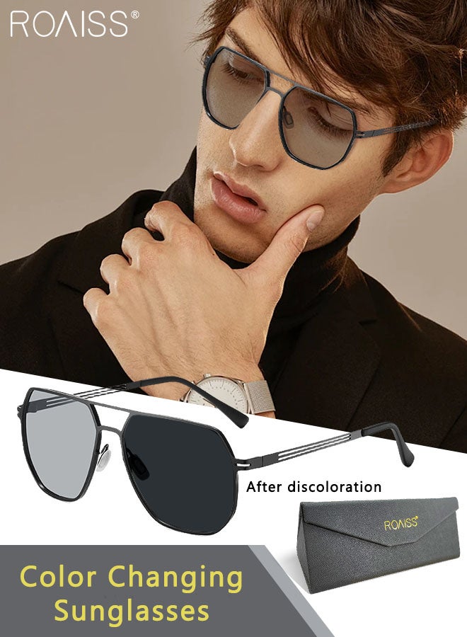 رويس نظارة أفياتور شمسية مستقطبة رجالية، نظارة الشمس الواقية من الأشعة فوق البنفسجية 400 بإطار من الفولاذ المقاوم للصدأ، نظارة متغيرة اللون للرجال مناسبة للقيادة وصيد الأسماك ولعب الجولف والسفر، 58 مم - Image 1