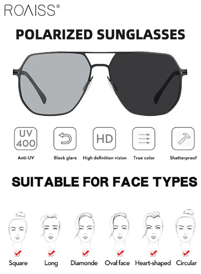 رويس نظارة أفياتور شمسية مستقطبة رجالية، نظارة الشمس الواقية من الأشعة فوق البنفسجية 400 بإطار من الفولاذ المقاوم للصدأ، نظارة متغيرة اللون للرجال مناسبة للقيادة وصيد الأسماك ولعب الجولف والسفر، 58 مم - Image 4