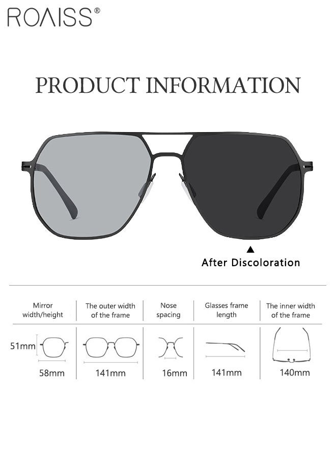 رويس نظارة أفياتور شمسية مستقطبة رجالية، نظارة الشمس الواقية من الأشعة فوق البنفسجية 400 بإطار من الفولاذ المقاوم للصدأ، نظارة متغيرة اللون للرجال مناسبة للقيادة وصيد الأسماك ولعب الجولف والسفر، 58 مم - Image 3