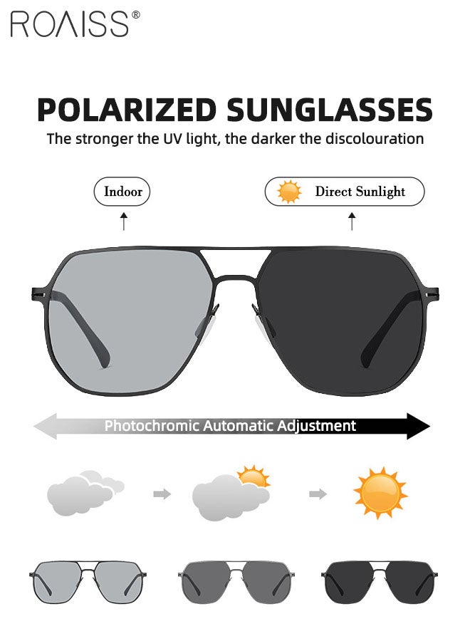 رويس نظارة أفياتور شمسية مستقطبة رجالية، نظارة الشمس الواقية من الأشعة فوق البنفسجية 400 بإطار من الفولاذ المقاوم للصدأ، نظارة متغيرة اللون للرجال مناسبة للقيادة وصيد الأسماك ولعب الجولف والسفر، 58 مم - Image 5