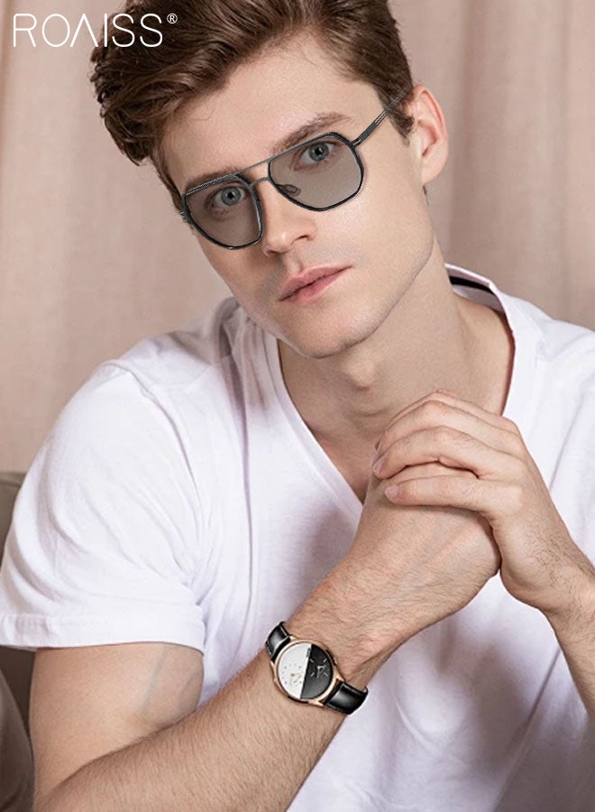 رويس نظارة أفياتور شمسية مستقطبة رجالية، نظارة الشمس الواقية من الأشعة فوق البنفسجية 400 بإطار من الفولاذ المقاوم للصدأ، نظارة متغيرة اللون للرجال مناسبة للقيادة وصيد الأسماك ولعب الجولف والسفر، 58 مم - Image 2