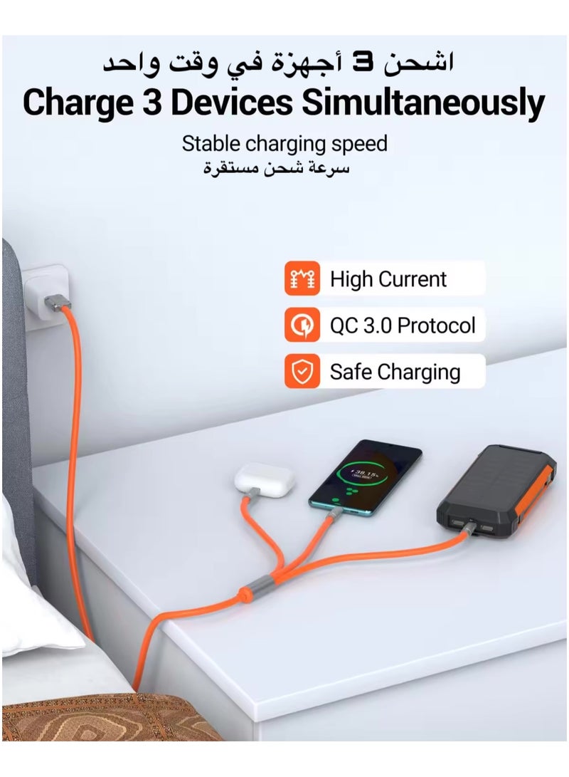 ش ه بروتكيت تاش كابل عالمي 120 وات 6 أمبير 2 في 3، كابل USB A/C إلى كابل شحن متعدد بطول 4.4 قدم كابل شحن سمين عالي التحمل مصنوع من سبائك الزنك والسيليكون الناعم متوافق مع جميع كابلات الشحن السريع للأجهزة (USB A/C برتقالي) - Image 3