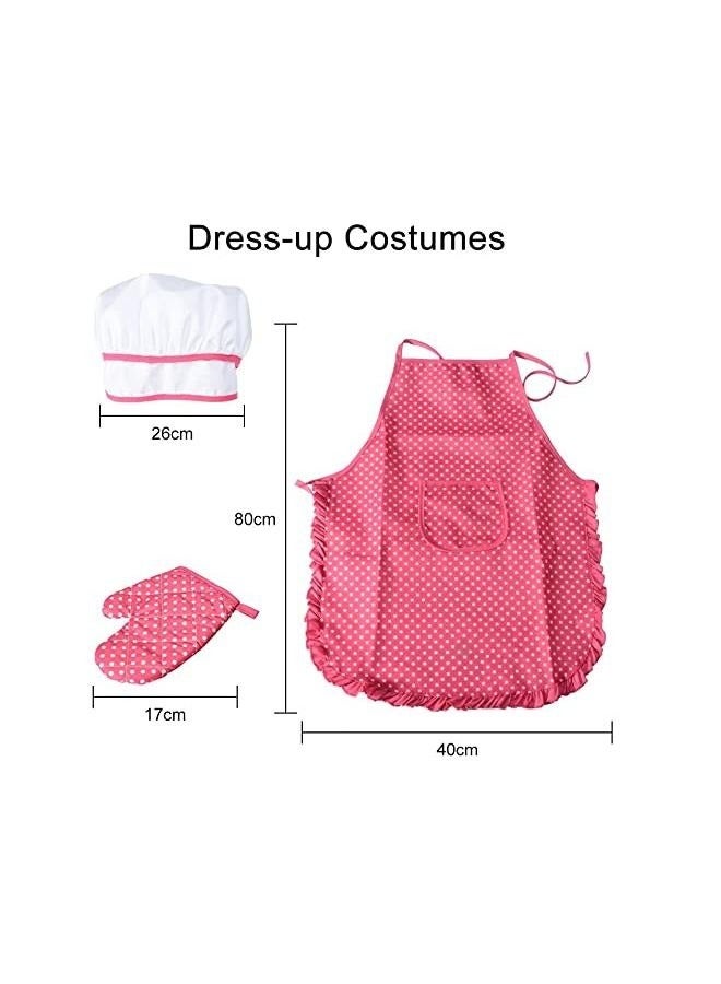11-Piece Polka Dot Kids Kitchen Cooking Play With Apron And Chef Hat Set 40x38x2cm,Kitchen Costume Role Play Kits, Girls Apron with Chef Hat,Cooking Mitt and Cookie Cutters  - Image 2