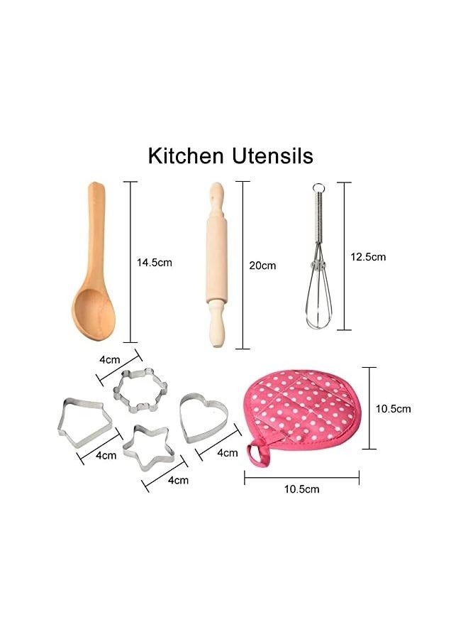 11-Piece Polka Dot Kids Kitchen Cooking Play With Apron And Chef Hat Set 40x38x2cm,Kitchen Costume Role Play Kits, Girls Apron with Chef Hat,Cooking Mitt and Cookie Cutters  - Image 3