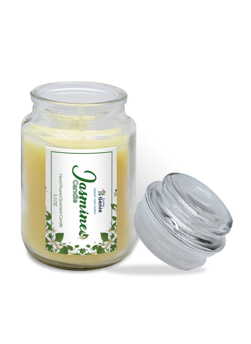 HOME GENIE Home Genie Scented Jar Candles Pure and Organic Soy Wax Candle Scented Jar Candle for BirthdayDiwaliChristmasOffice Homespa 160gm Each Jasmine Burning Time 72 Hours Approx  - Image 1