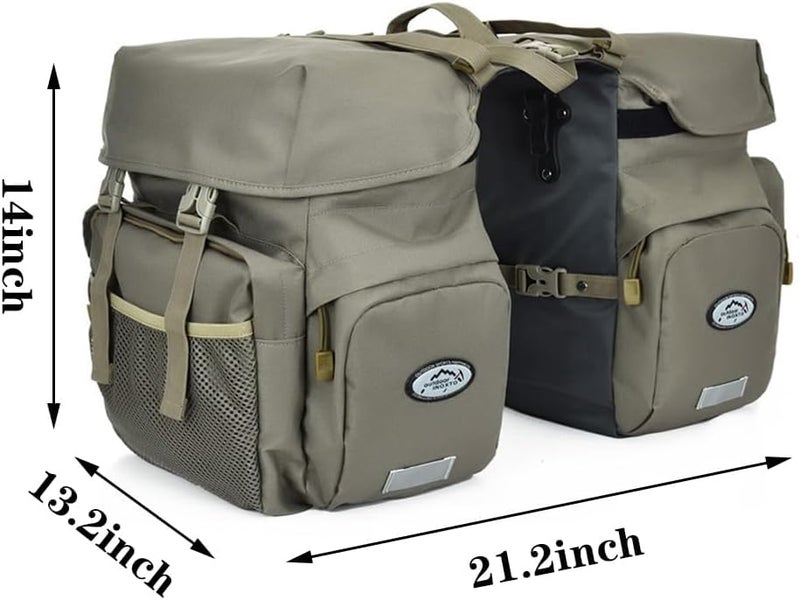 ZTZ 【UK Stock】 Canvas Cycling Bicycle Bike Pannier Rear Seat Bag Rack Trunk (Waterproof, Roll-Up) Green Size: M,L,XL - Image 2