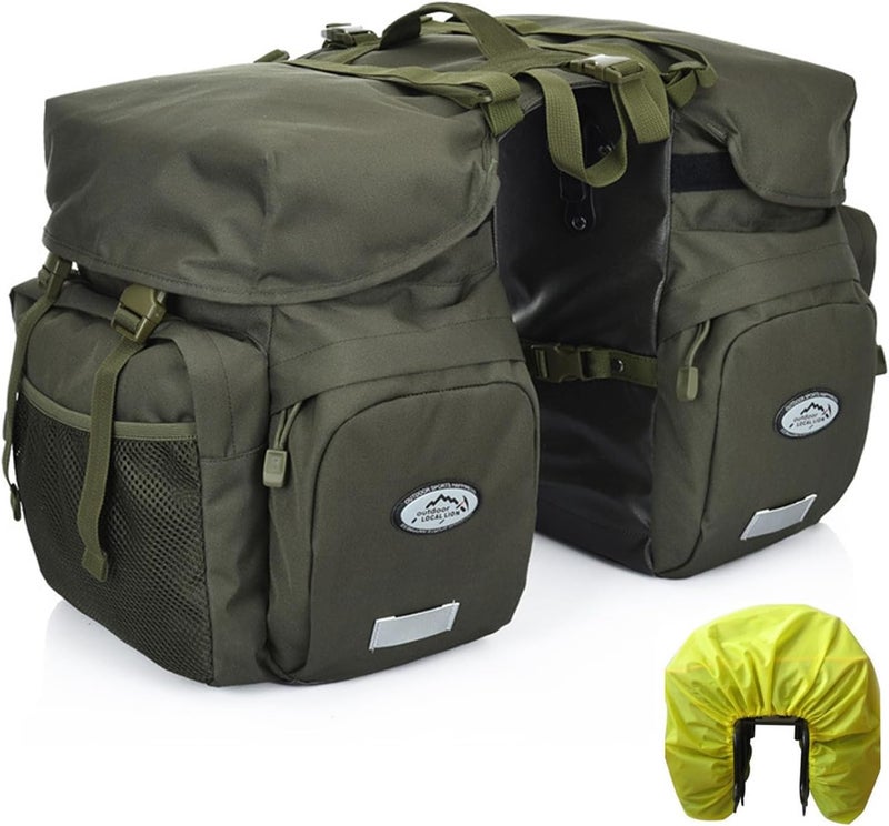 ZTZ 【UK Stock】 Canvas Cycling Bicycle Bike Pannier Rear Seat Bag Rack Trunk (Waterproof, Roll-Up) Green Size: M,L,XL - Image 1