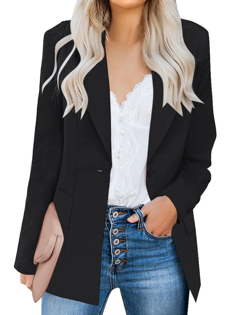 luvamia Women's Casual Long Sleeve Lapel Button Slim Work Office Blazer Jacket Black Blazer for Women Plus Size Black XX-Large fit Size 20-22 - Image 1