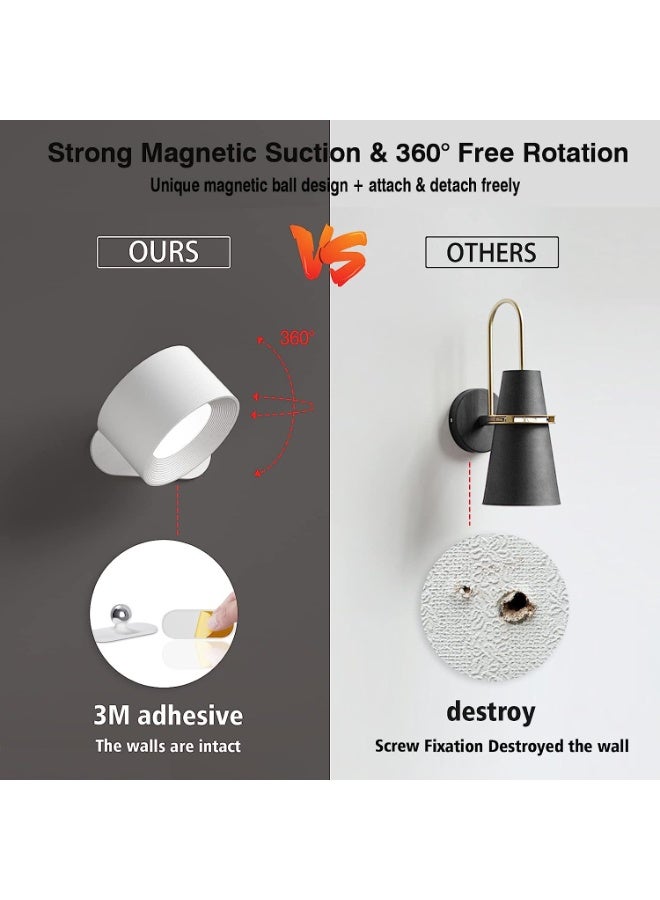 LED Sconces, Touch and Remote Control USB Rechargeable LED Wall Light Cordless 360° Rotate Magnetic Mount Wall Light for Bedroom Reading Light Color : White(Remote Control) - Image 3