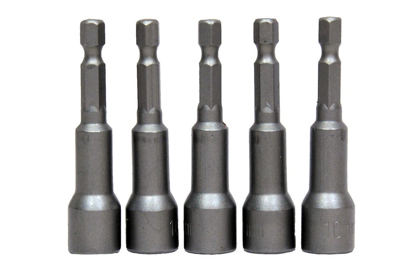 Jon Bhandari Tools 5pcs 10mm Magnetic Nut Driver Bit Set – 65mm Long Hex Socket Bits with 1/4 Inch (6mm) Shank – Heat Treated Hardened Steel, Strong Magnet Grip – For Impact Drivers & Power Drill Tool - Image 1