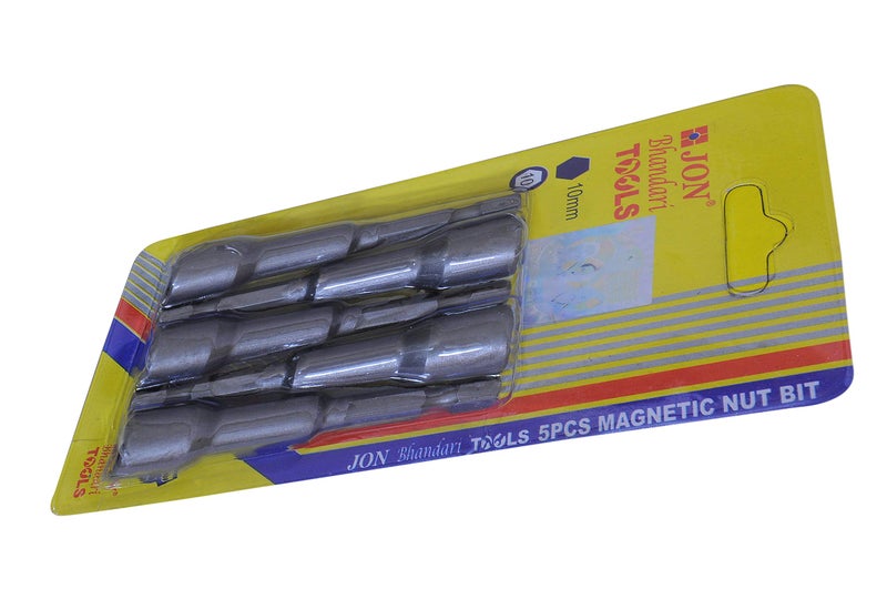 Jon Bhandari Tools 5pcs 10mm Magnetic Nut Driver Bit Set – 65mm Long Hex Socket Bits with 1/4 Inch (6mm) Shank – Heat Treated Hardened Steel, Strong Magnet Grip – For Impact Drivers & Power Drill Tool - Image 3
