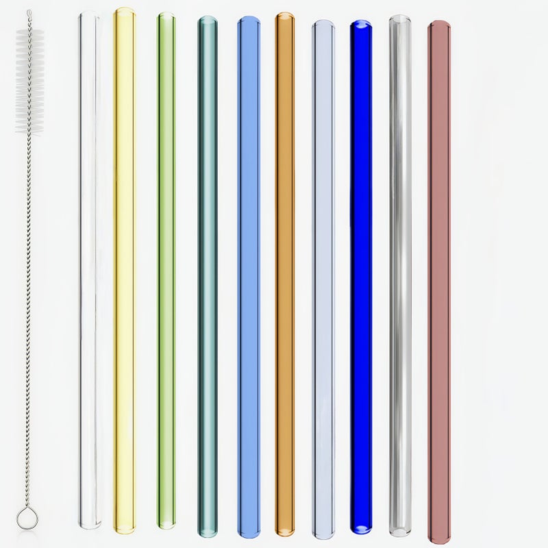 10 Pcs Curved Pipe 8x200mm Assorted Color Glass Straws With 1 Straw Brush Reusable High Borosilicate Drinking Straws For Home Outdoor Use Picnics Camping Weddings Beach Christmas Halloween - Image 2