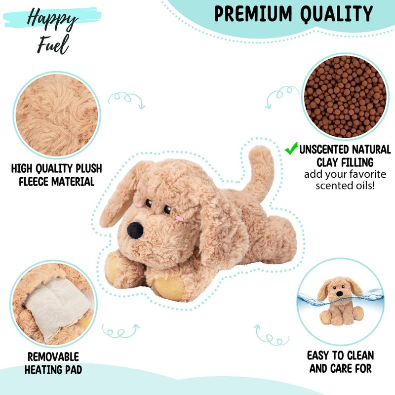 Happy Fuel Golden Retriever Dog Microwavable & Weighted Puppy Stuffed Animals- 1.5 Lbs Unscented Doodle Heating Pad for Warmth, Period Cramps & Anxiety, Cute Dog Plushie Toy Gifts for Women Girls & Kids - Image 2