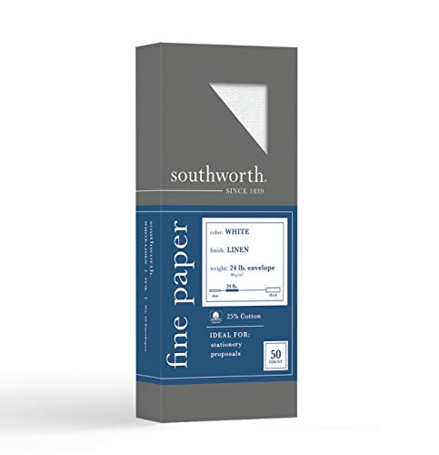 Southworth أظرف ساوثوورث 25% قطن رقم 10، 4.125" × 9.5"، 24 رطل/90 جرام لكل متر مربع، تشطيب كتان، أبيض، 50 عد - قد يختلف التعبئة (P554-10) - Image 5