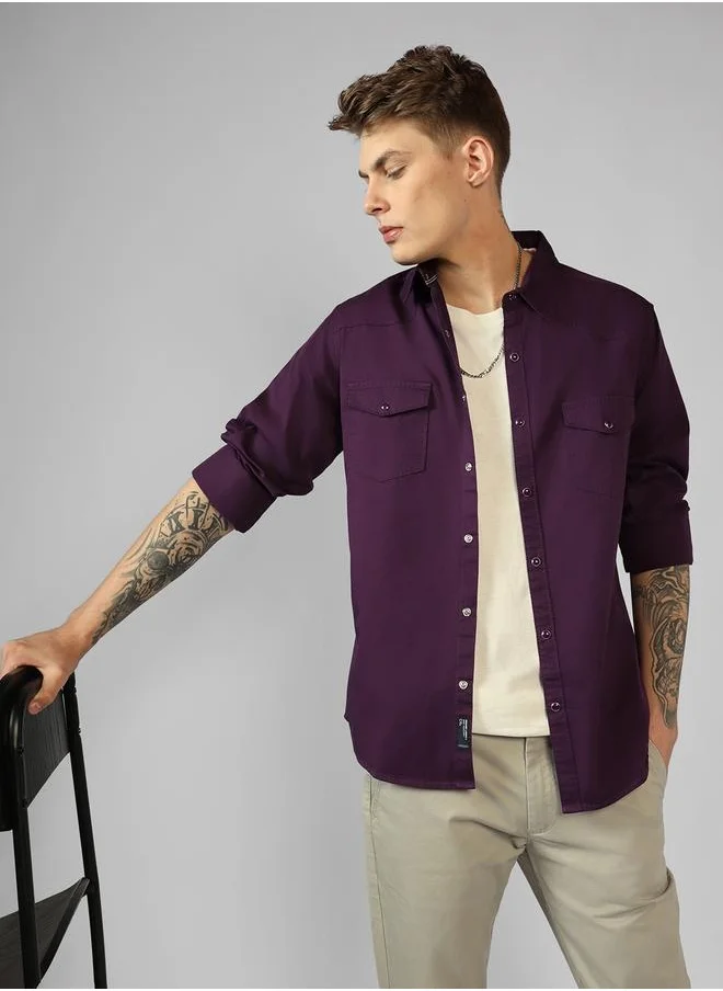 دينيس لينغو Regular Fit Purple Cotton Shirt – Stylish and Comfortable