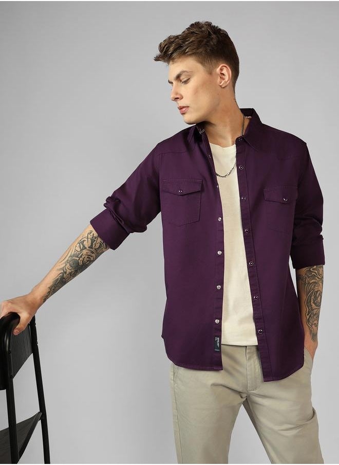 Dennis Lingo - Regular Fit Purple Cotton Shirt – Stylish and Comfortable - Image 1