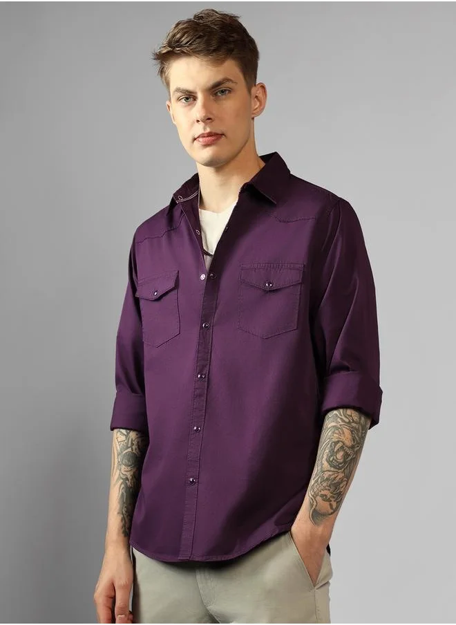 دينيس لينغو Regular Fit Purple Cotton Shirt – Stylish and Comfortable