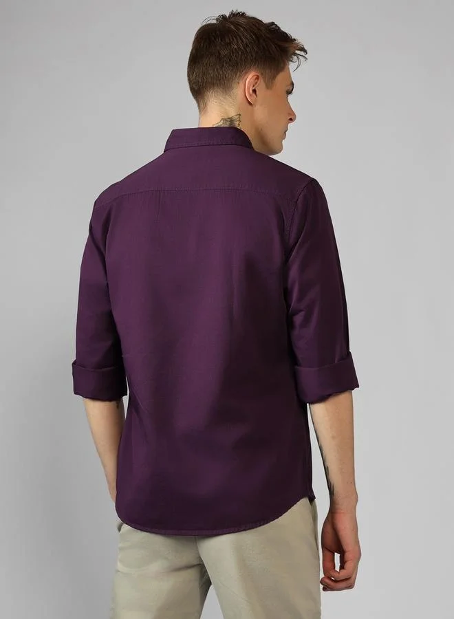 دينيس لينغو Regular Fit Purple Cotton Shirt – Stylish and Comfortable