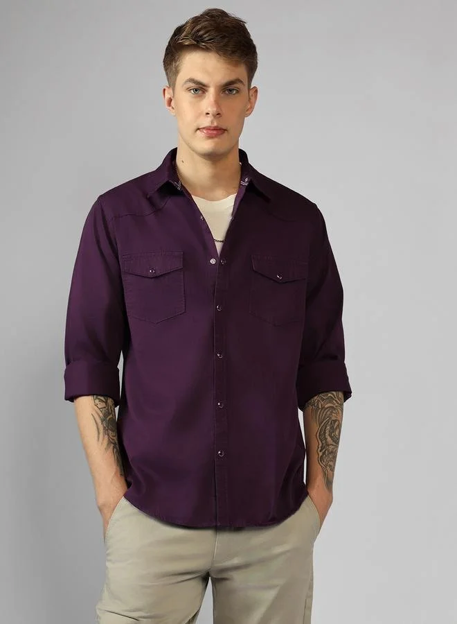 دينيس لينغو Regular Fit Purple Cotton Shirt – Stylish and Comfortable