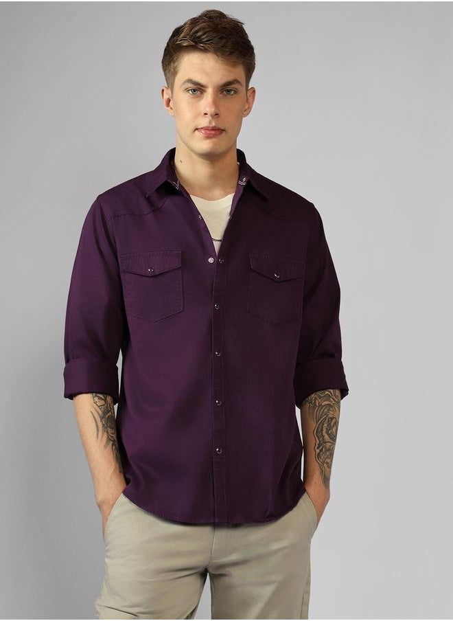 Dennis Lingo - Regular Fit Purple Cotton Shirt – Stylish and Comfortable - Image 1