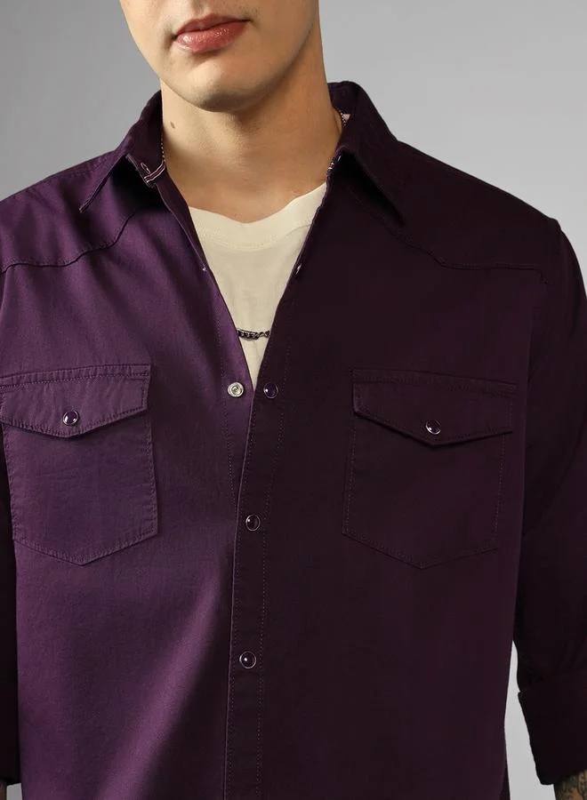 دينيس لينغو Regular Fit Purple Cotton Shirt – Stylish and Comfortable