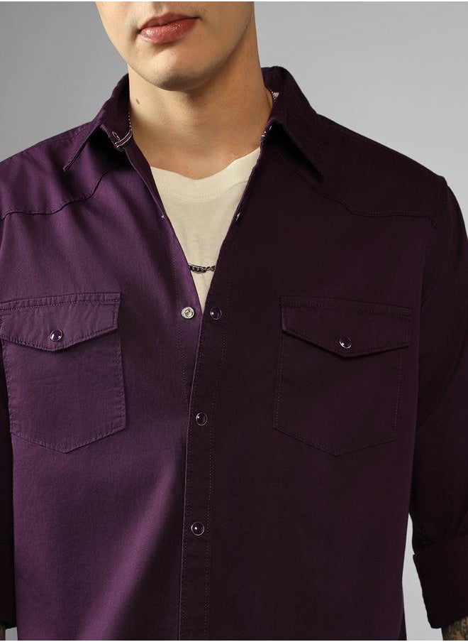 Dennis Lingo - Regular Fit Purple Cotton Shirt – Stylish and Comfortable - Image 1
