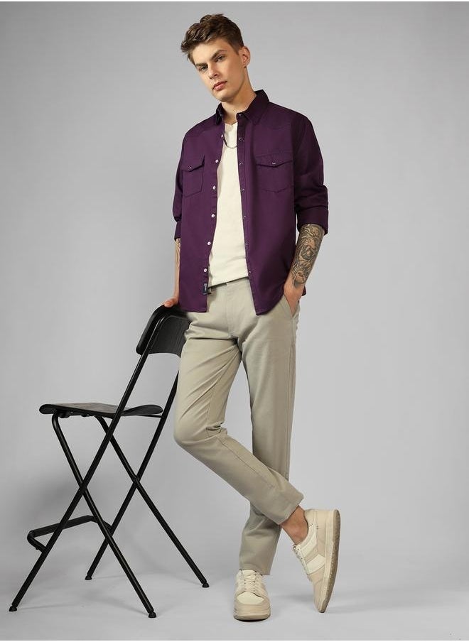Dennis Lingo - Regular Fit Purple Cotton Shirt – Stylish and Comfortable - Image 1