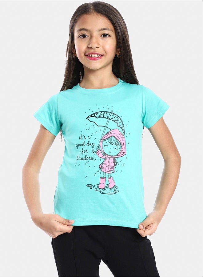 DIADORA Girls Cotton Printed T-Shirt - Image 1