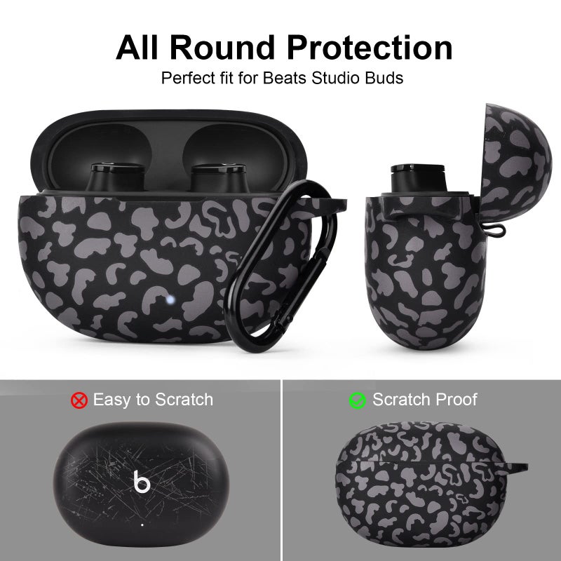 AIRSPO Silicone Case Compatible with Beats Studio Buds Case 2021 Soft Protective Cover for Beats Wireless Earbuds with Keychain (Black Leopard) - Image 4