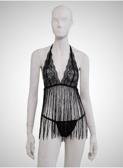 ovitio Black Lingerie Set with Chiffon Details, Two Pieces  - Image 1