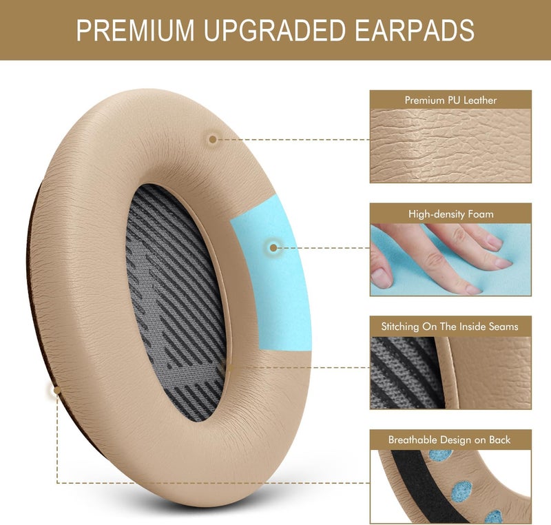 GEVO Premium Replacement Ear Pads for Bose QC35 & QC35ii Headphones Made by - Comfortable Adaptive Memory Foam and Extra Durable - Fits QuietComfort 35 & 35ii / SoundLink 1&2 AE | Beige - Image 3