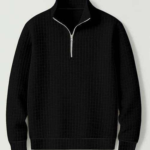 KAJARU Men's Textured Half-Zip Short Sleeve Sweatshirt - Casual Summer Pullover Top (in, Alpha, 2XL, Regular, Black) - Image 3
