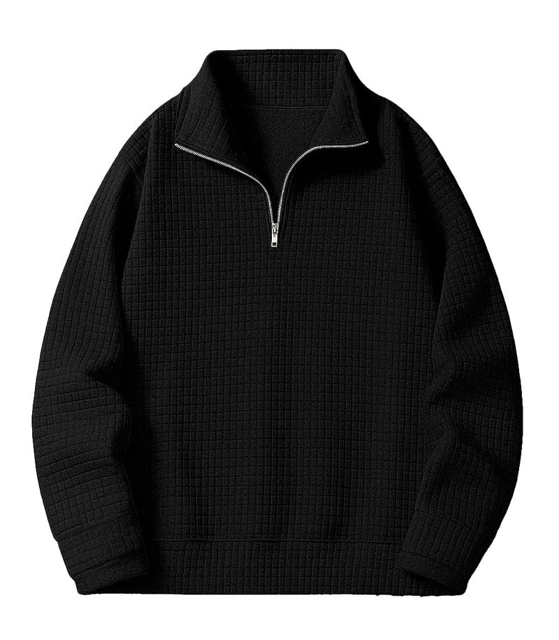 KAJARU Men's Textured Half-Zip Short Sleeve Sweatshirt - Casual Summer Pullover Top (in, Alpha, 2XL, Regular, Black) - Image 1