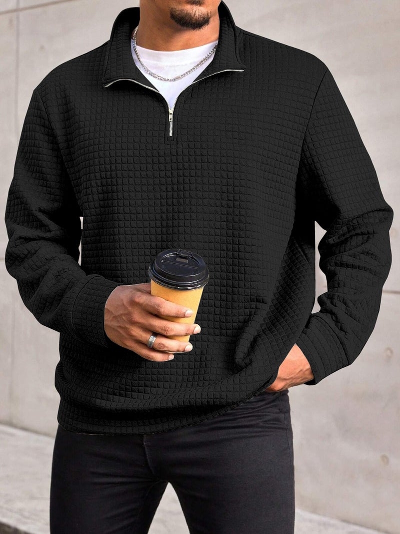 KAJARU Men's Textured Half-Zip Short Sleeve Sweatshirt - Casual Summer Pullover Top (in, Alpha, 2XL, Regular, Black) - Image 4