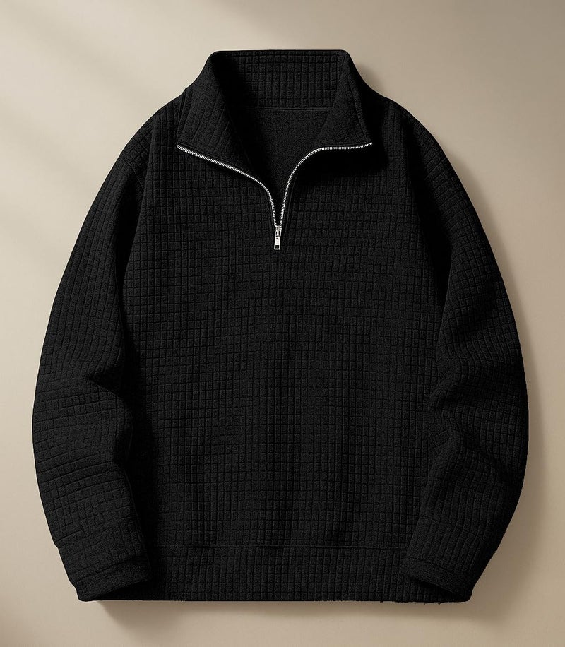 KAJARU Men's Textured Half-Zip Short Sleeve Sweatshirt - Casual Summer Pullover Top (in, Alpha, 2XL, Regular, Black) - Image 5