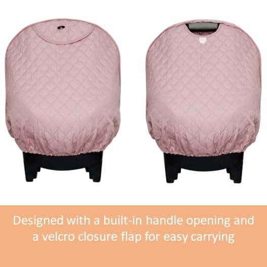 Liuliuby Baby Car Seat Weather Shield | Warm Quilted Winter Cover With Clear Window For Infant Carseat | Keeps Babies & Newborn Protected In Cold | Car Seat Cover For Boys & Girls (Pink) - Image 4