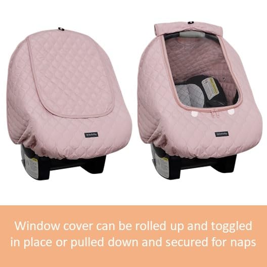 Liuliuby Baby Car Seat Weather Shield | Warm Quilted Winter Cover With Clear Window For Infant Carseat | Keeps Babies & Newborn Protected In Cold | Car Seat Cover For Boys & Girls (Pink) - Image 5