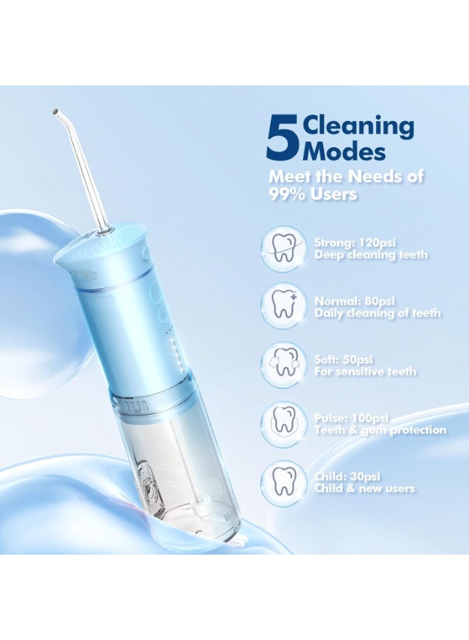 Bezvoi Water Flosser Mini Cordless Portable: 5 Modes Water Dental Floss with Telescopic Water Tank, 6 Tips, IPX7 Waterproof Oral Irrigator for Teeth Cleaning Gums,Orthodontic,Braces Dental Care (Sky Blue)  - Image 3