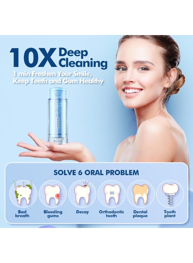 Bezvoi Water Flosser Mini Cordless Portable: 5 Modes Water Dental Floss with Telescopic Water Tank, 6 Tips, IPX7 Waterproof Oral Irrigator for Teeth Cleaning Gums,Orthodontic,Braces Dental Care (Sky Blue)  - Image 2