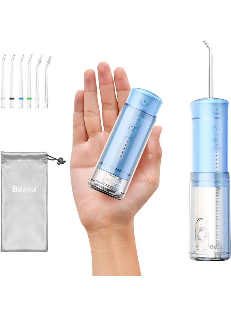 Bezvoi Water Flosser Mini Cordless Portable: 5 Modes Water Dental Floss with Telescopic Water Tank, 6 Tips, IPX7 Waterproof Oral Irrigator for Teeth Cleaning Gums,Orthodontic,Braces Dental Care (Sky Blue)  - Image 1